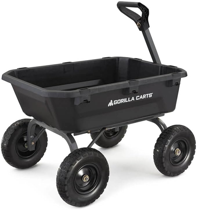 Gorilla Carts 7GCG-NF Heavy-Duty Poly Dump Garden Cart with No-Flat Tires, 7 Cubic Feet, 1200-Pound Capacity, Black, Amazon Exclusive