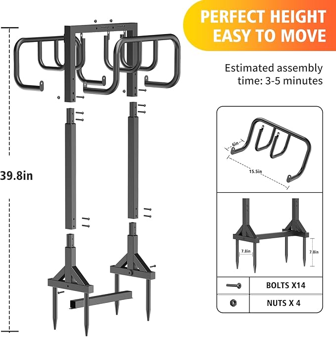 HeroicLion Garden Hose Holder Holds 2 x 160FT Hoses, Super Stable Water Hose Holders with 4 Spikes, Rustproof Freestanding Hose Stand Hanger Garden Hose Storage for Outside Yard Lawn Farm, Black