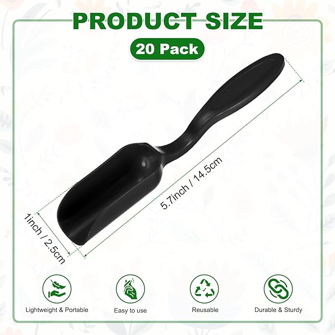M METERXITY 20-Pack Mini Gardening Shovel Spoons, Plastic Garden Soil Scoops for Cultivation Digging Transplanting/Flower Planting/Plant Succulent, Colorful Small Gardening Tools [Black]
