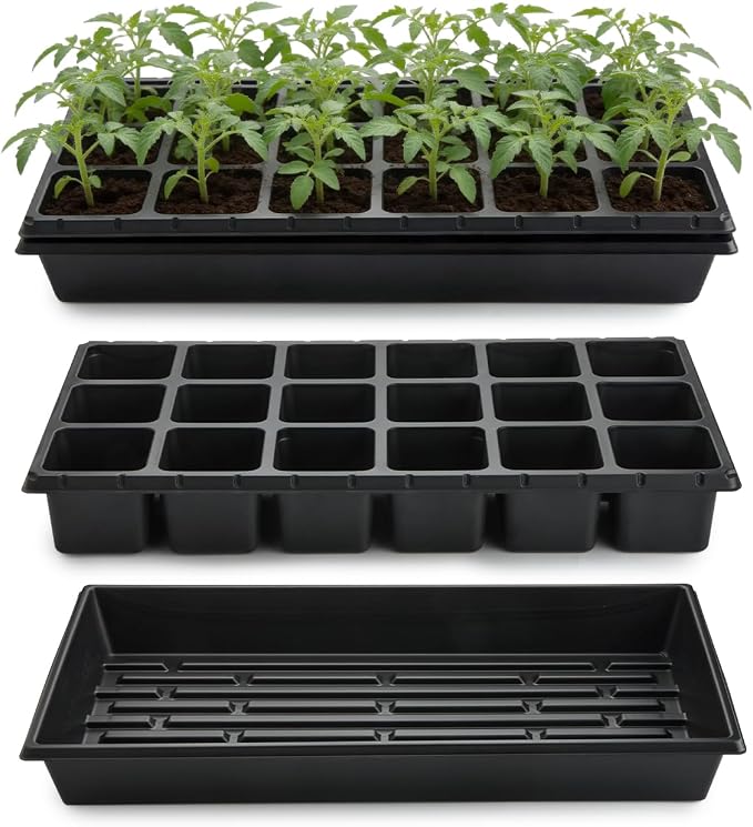 RooTrimmer 3 Inch Square Pots 2.9" Deep 18 Cell Seedling Trays with Water Collection Nursery 1020 Trays No Holes for Seeds Starting and Transplanting (20"x10",10 Sets)