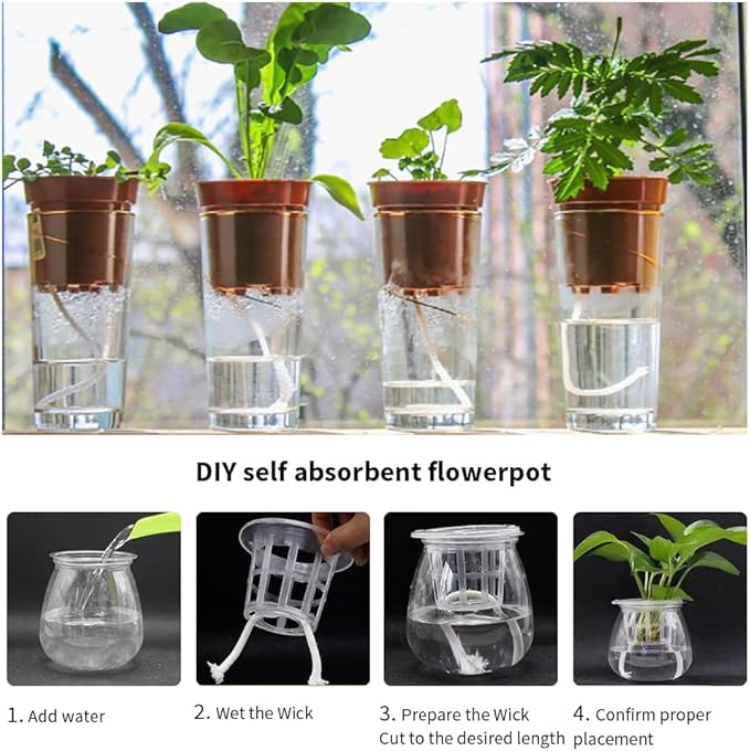 49.2 feet 1/6 Inch Bright White Self Watering Wick Cord Automatic Watering Cotton Rope System Hydroponic Wicking for Vacation Plant Care Capillary Wicks for Self Watering Planters and Pot