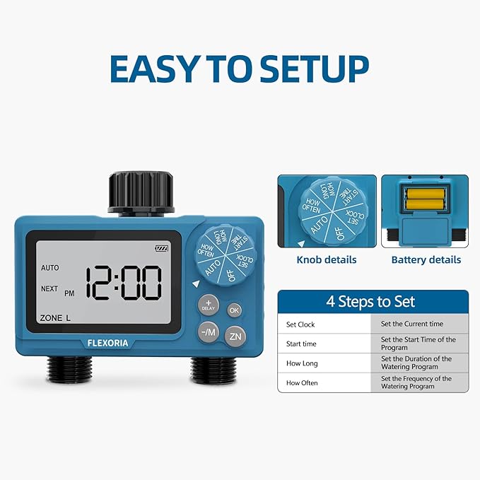 Digital programmable Water Timer, Hose Watering Timer for Garden, Dual outlets