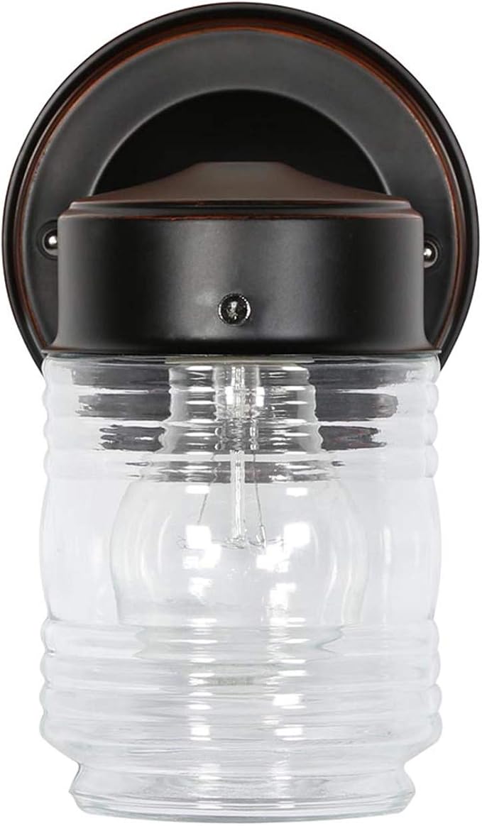 Design House 587311 Jelly Jar Classic 1-Light 2-Pack Indoor/Outdoor Wall Light with Clear Ribbed Glass for Entryway Porch Patio, Oil Rubbed Bronze