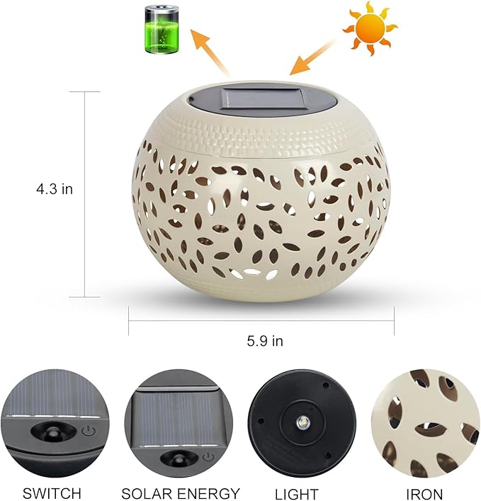 2 Pack Solar Table Lanterns Outdoor Waterproof LED Lights White, Solar Powered Decorative Lantern for Indoor Desk Bedroom Patio Garden Pathway Yard