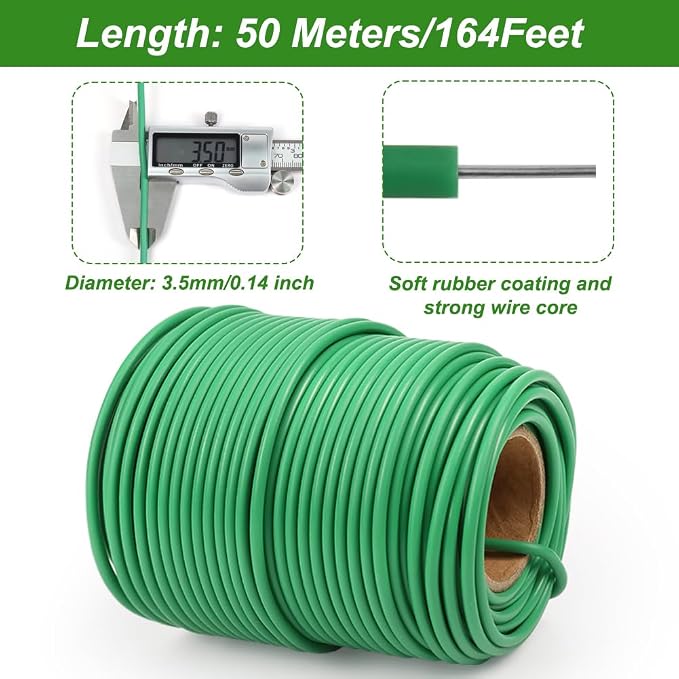 Shintop Plant Ties, 164ft Soft Green Garden Wire Flexible Tomato Ties for Outdoor Climbing Plants, Flowers, Vines Plant Support (3.5mm)