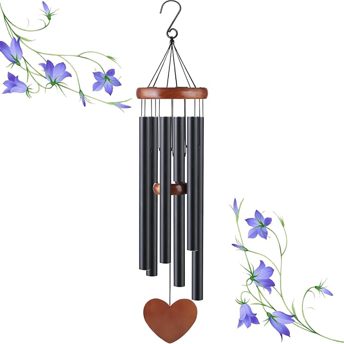 Black Metal Wind Chimes Outdoor Large, Modern Aluminum Deep Tone Tubes, Decorative Hanging Wind Chime for Patio Garden Porch Yard Balcony, Stylish Home Decor