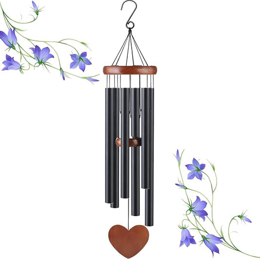 Black Metal Wind Chimes Outdoor Large, Modern Aluminum Deep Tone Tubes, Decorative Hanging Wind Chime for Patio Garden Porch Yard Balcony, Stylish Home Decor