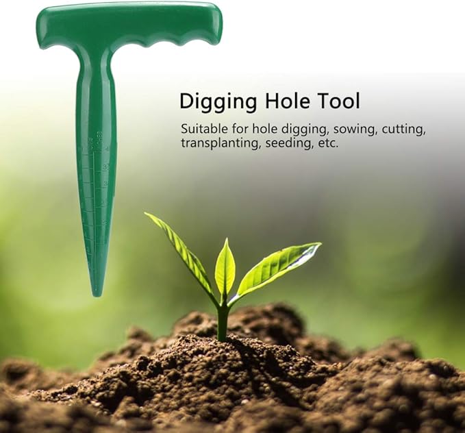 Oumefar 5Pcs Handheld Plastic Transplanting Widger Planting Tools Dibber Soil Digger Hole Punch Sowing Seeds Dispenser Garden Supplies Grip Seedling Puncher