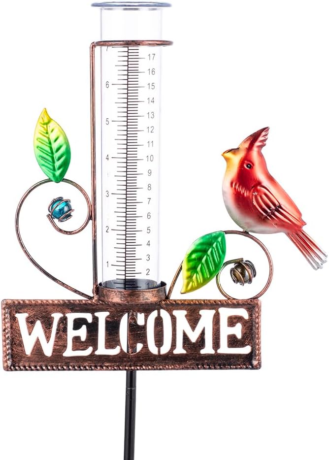 Stargarden Rain Gauge Outdoor, Metal Cardinal Rain Gauge, Rain Gauges with 7inch Plastic Tube, Decorative Rain Gauge for Yard, Garden, Lawn, Pathway