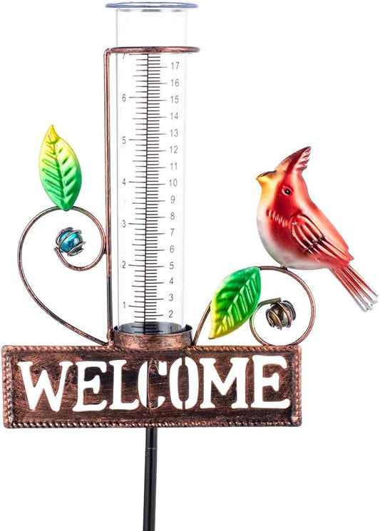 Stargarden Rain Gauge Outdoor, Metal Cardinal Rain Gauge, Rain Gauges with 7inch Plastic Tube, Decorative Rain Gauge for Yard, Garden, Lawn, Pathway