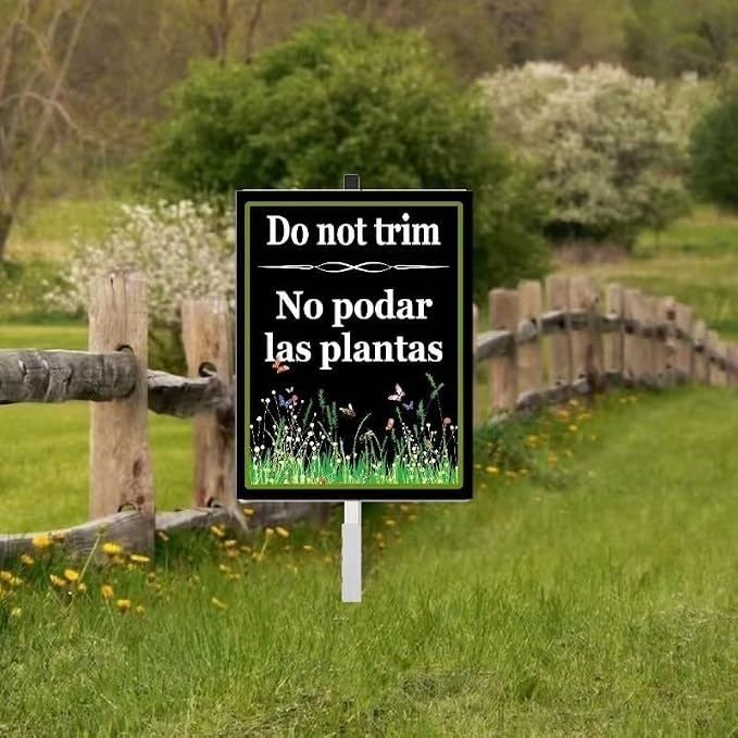 Do Not Trim - No Podar as Plantas Yard Sign with Stakes,Rust Free Aluminum (8 * 12in),Keep Off Grass Sign for Lawn Garden,Pollinator Habitat Yard Sign