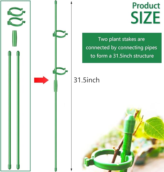 Belit 8 Pack Small Plant Support Plant Stakes, Adjustable Garden Single Stem Support Stake, Planter Support Ring for Orchid, Rose, Peony, Peppers and More, DIY 31.5 inch