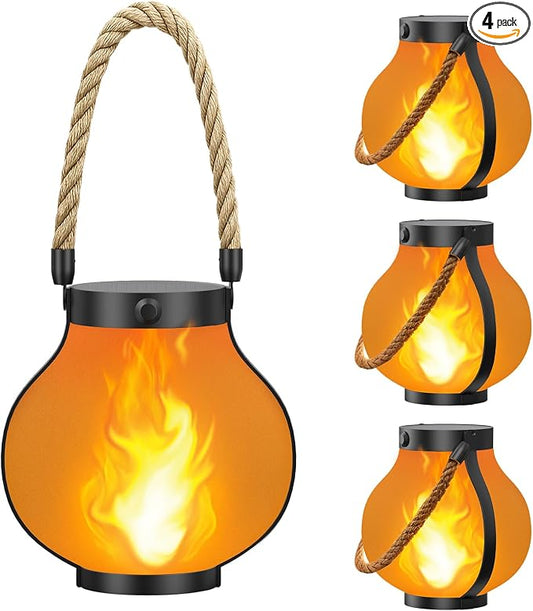 Hompavo Larger Gen2 Solar Lanterns Outdoor, Dual Charging (USB/Solar) & 2-Mode - Waterproof Decorative Hanging/Table Lights for Yard Patio Garden Halloween Christmas Decor, Birthday Gifts for Women, 4