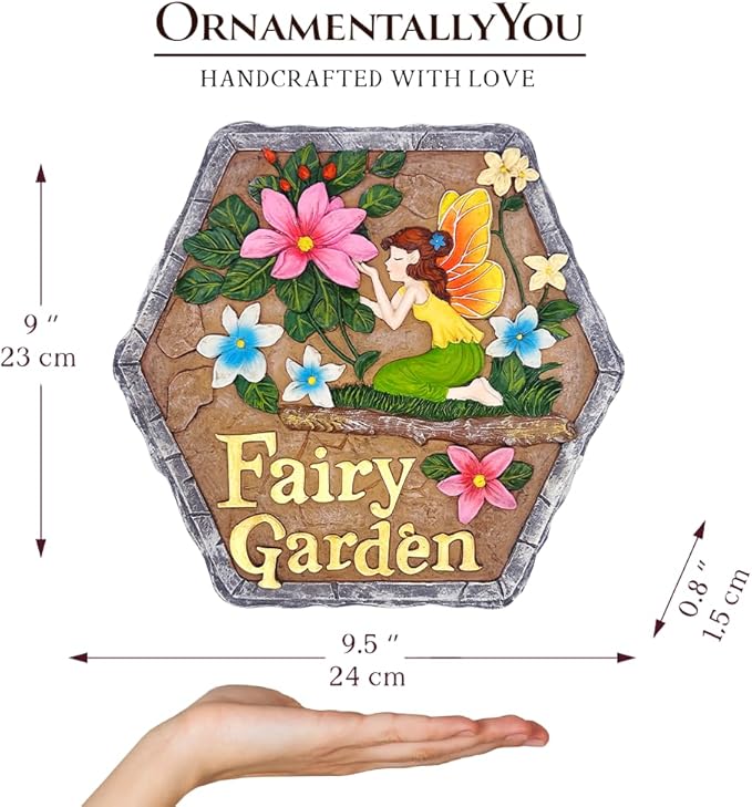 OrnamentallyYou Elegant Resin Stepping Stone, Outdoor Garden Pathway Decoration (Fairy Kisses and Flowers Garden Stepping Stone, 9.5" Outdoor Decoration Statue)