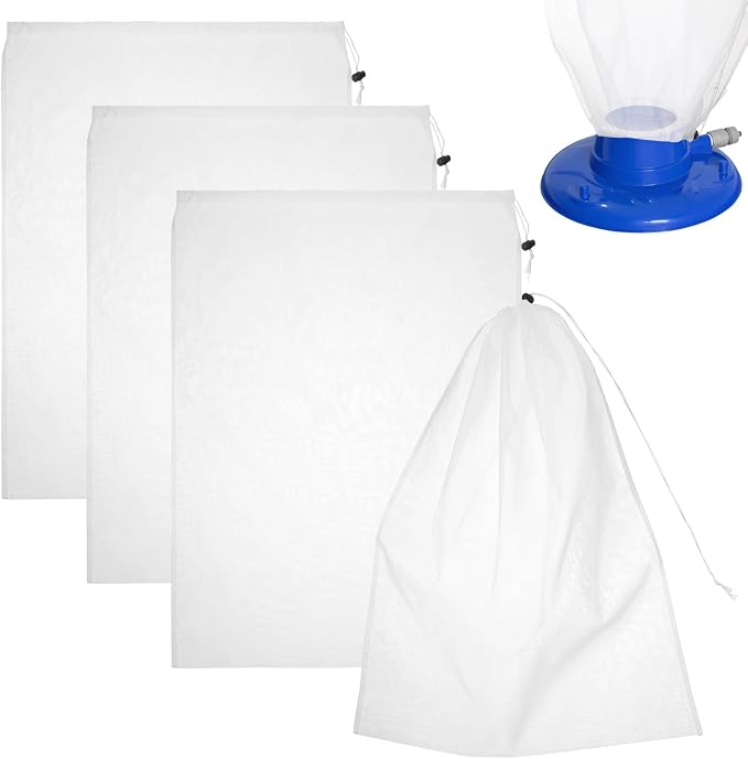 4 Pcs Large Size Pool Vacuum Bag Replacement Nylon Pool Leaf Vacuum Bag Filter with Drawstring 24 x 18 in Fine Mesh Net Bags Cleaner for Leaf & Debris