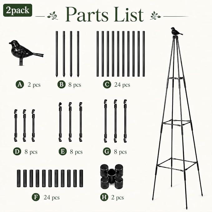 OTOSUNNY Garden Obelisk Trellis for Climbing Plants Outdoor, 67" Tall Tomato Cage Cucumber Trellis for Raised Garden Bed, Metal Climbing Plants Support for Vine Flower Vegetable Peas Bean, 2 Pack