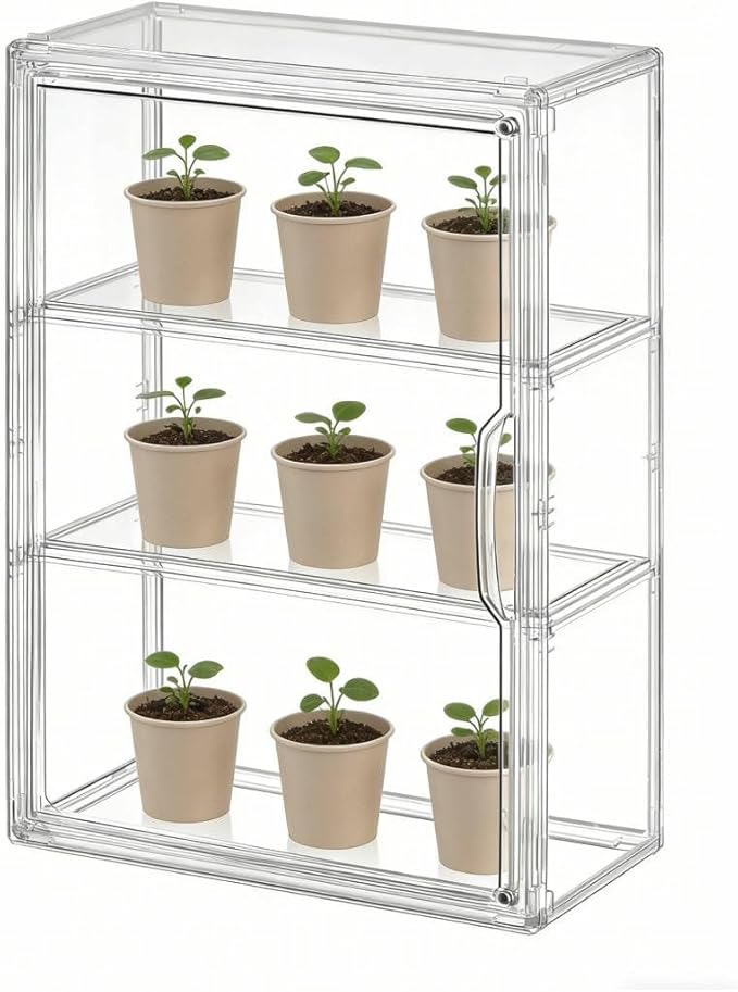 Mini Greenhouse for Indoor, Clear Stackable Green House with Magnetic Waterproof Door for Small Plants, 14”x10.5”x5.5”