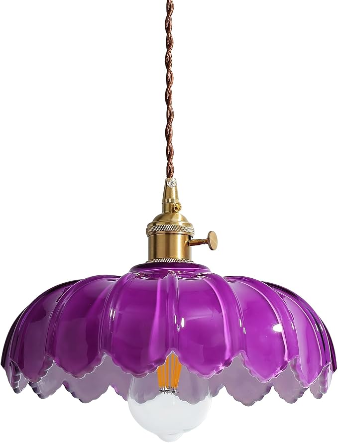 XZHGCEE Plug in Pendant Light: Hanging Light Plug in Royal Purple Glass Hanging Lamp, Pendant Lighting for Kitchen Island, Bedroom, Dining Room, Living Room, No Bulb