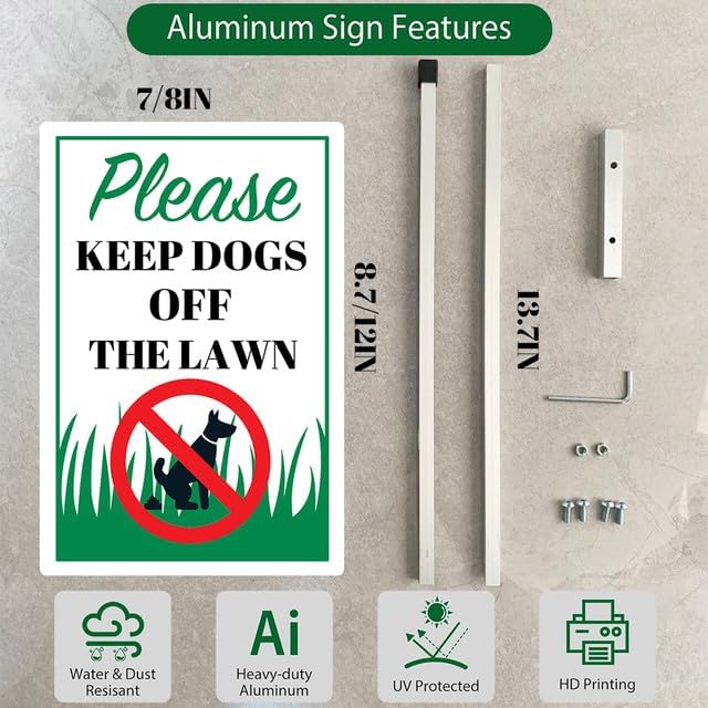 Please Keep Dogs Off The Lawn Yard Sign With Stakes 8x12 inches Rustproof Reflective Aluminum Keep Dogs Off Grass Sign Stand for Home Garden Lawn Outdoor