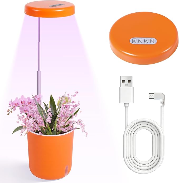 Self-Watering Planter with Grow Light, Smart Indoor Pot for Venus Fly Trap, Carnivorous Plants, African Violet, Cat Grass, Catnip & Herbs, 2-in-1 Wall + Desktop, USB 5W Full Spectrum LED