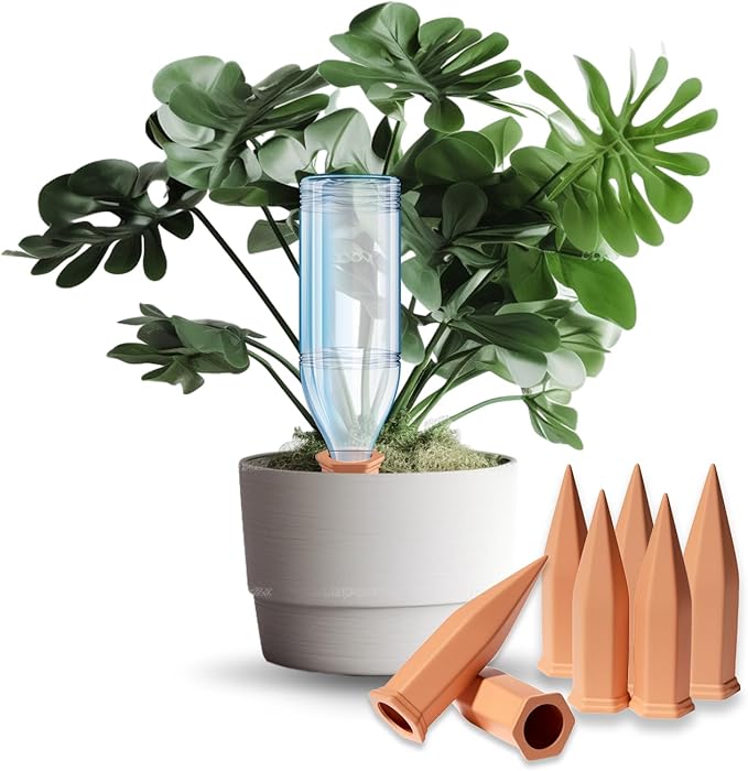 Terracotta Plant Watering Spikes, Self-Watering Stakes for Wine Bottles, Porous Clay, Reusable (16, Red A)
