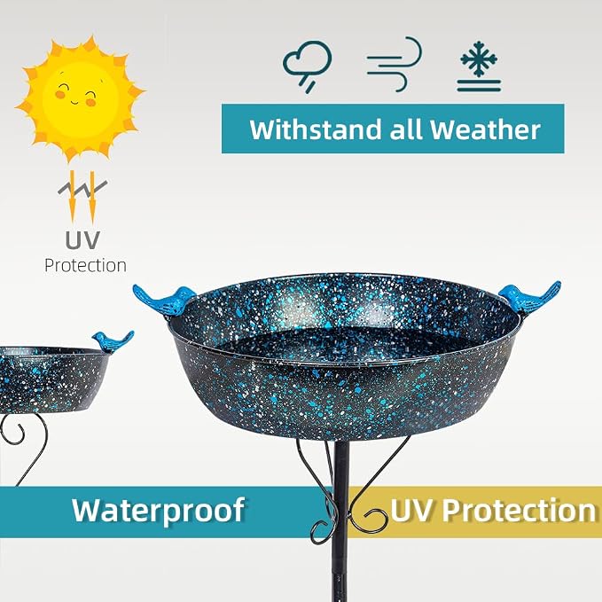 Outdoor Garden Bird Bath, Metal Birdbath with Stable Stakes Bird Feeders for Outdoor Yard Lawn Patio (3" Deep*35" Height)