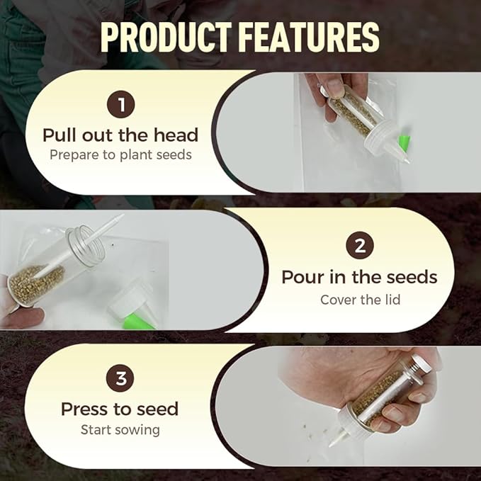 hoehew Seed Spreader, 2025 Upgrade Mini Sowing Seeds Dispenser Set, Handheld Seed Planter, Small Seed Planter Tool, Manual Seedlings Dibber and Widger Set Gardening Tools (a)