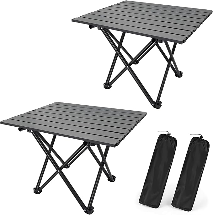 2 Pack Portable Camping Table Foldable, Ultralight Small Folding Beach Table with Carry Bag for Outdoor Travel, Beach, Camp, Picnic, BBQ, Cooking, Festival, Boat, Home Use (Black-M)