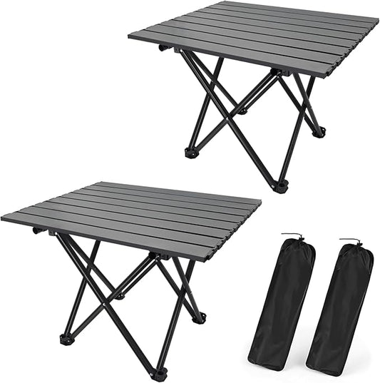 2 Pack Portable Camping Table Foldable, Ultralight Small Folding Beach Table with Carry Bag for Outdoor Travel, Beach, Camp, Picnic, BBQ, Cooking, Festival, Boat, Home Use (Black-M)