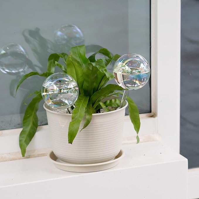 Glass Iridescent Self Watering Globes, 17 oz Rainbow Glass Plant Watering Globes, 500ml Self Watering Planter Insert Bulbs, Automatic Waterer Spikes for Indoor&Outdoor potted Plants, Large, 2 Pack