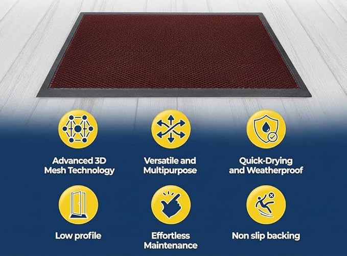 Muddy Mat® Meshy Mat™ Door Mat Heavy-Duty Quick-Dry Floor Mat, Sand & Dirt Trapper for Indoor & Outdoor, Ideal for Entrance, Mudrooms,Patios & Garages,Low-Profile,Non-Slip,Washable– Red 32"x60"x0.4"