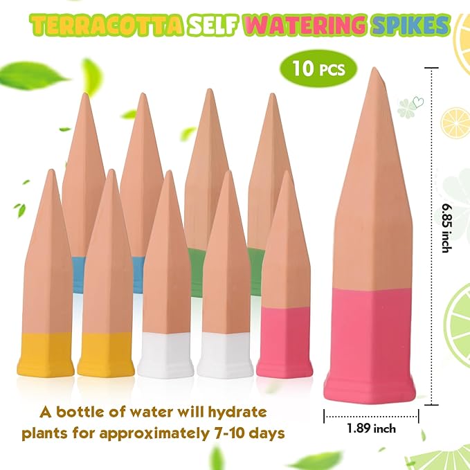 Jovitec 6 Pieces Terracotta Plant Watering Stakes Self Watering Spikes Automatic Plant Waterers Devices for Indoor Outdoor Home and Office Plants (Multi Color)