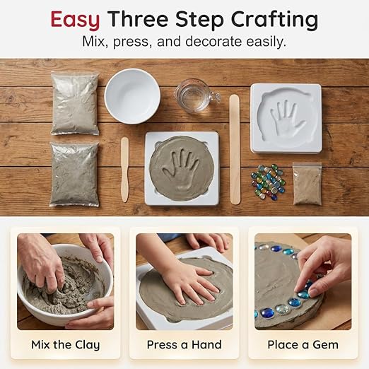DIY Handprint Stepping Stone Kit for Family, Large Garden Stone Kit Personalized Keepsake, Weatherproof Craft Gift Set for Indoor Outdoor Display (11 Inch)