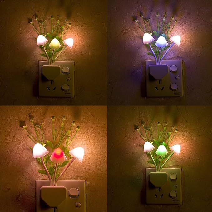 Sensor LED Mushroom Night Lights - Plug into Wall Plant Cute 7 Color Changing Dream Bed Lamp, Energy Saving Nightlight for Kids Adults Bedroom, Bathroom, Toilet, Stairs, Kitchen, Hallway Corridor