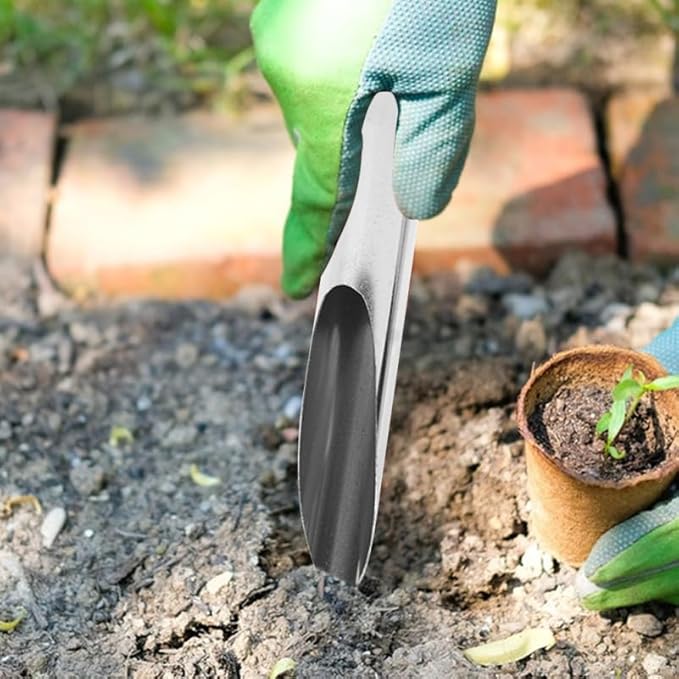 Small Stainless Steel Soil Scoop for Indoor Plants, Metal Potting Bucket Shovel Bonsai Tools, Succulent Gardening Scooper Trowel for Dirt Container