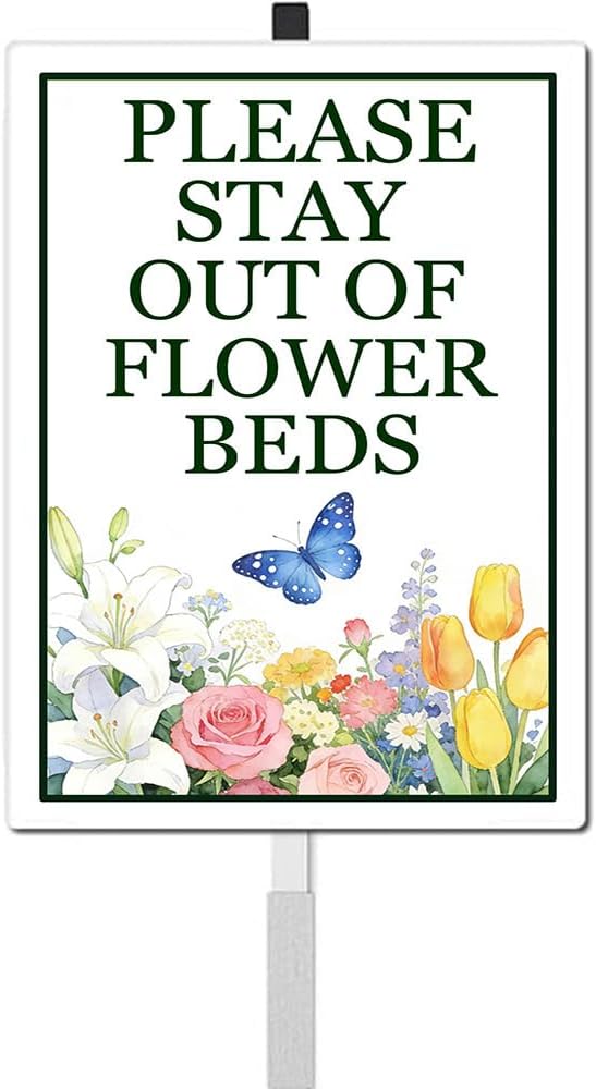 Please Stay Out Of Flower Beds Sign With Stakes Do Not Walk in Flower Bed Rustproof Reflective Aluminum Keep Off Pollinator Habitat Garden Yard Signs Outdoor 8x12 inches