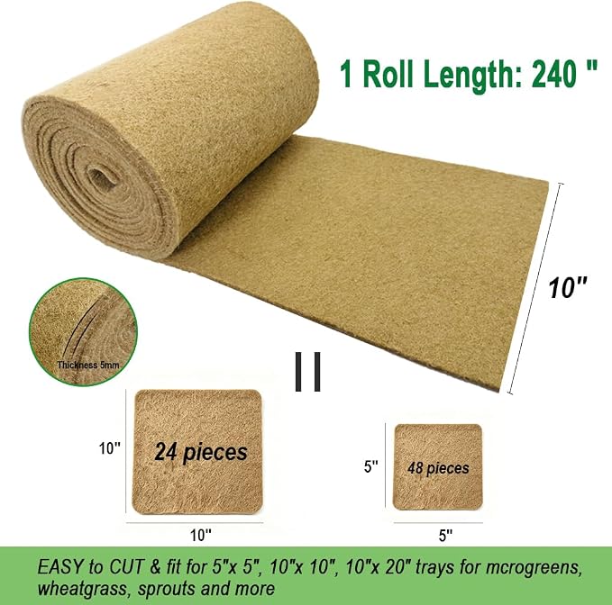 1 Roll 10" x 240" Microgreen Growing Trays Mat, Jute Fiber Grow Mats, Natural Fiber Grow Kit for Germination Tray, Perfect for Sprout Wheatgrass, Bean Sprouts, Hydroponic Seed Growing