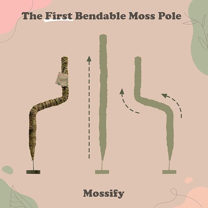 Mossify Bendable Moss Pole 54'' Monstera Plant Support for Climbing Indoor Plants - 100% Sustainably Farmed Moss Pole for Plants Indoor Growth - Flexible Handmade Sphagnum Plant Poles Support