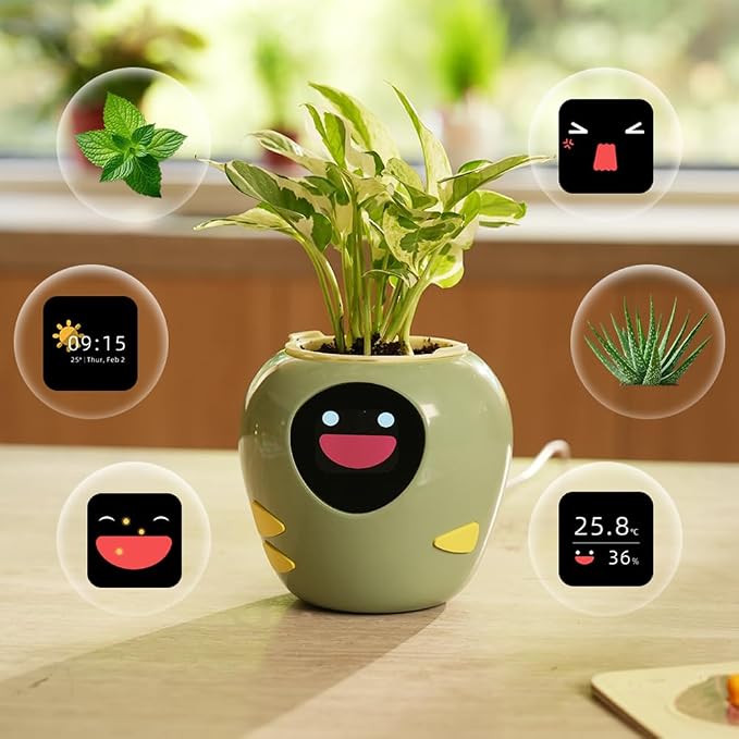 New 2026 Ai Smart Planter – Extra Large Interactive Plant Pot, Pet Plantagotchi, robot, Leafypod and Plantiboy, Robot Flower Pot with Feelings, Indoor Flowerpot with Water, Digital Gifts (Yellow)