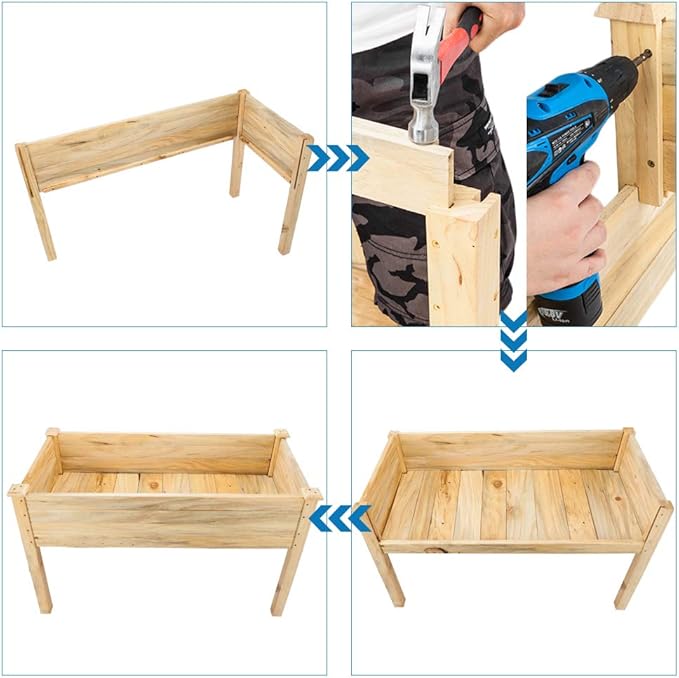 VINGLI 48.5"x22.5"x30" Wood Elevated Raised Garden Bed with Bed Liner, Heavy Duty Planter with Legs for Vegetables Fruits Potato Onion Flower, Outdoor Sturdy Long Lasting Planter Box