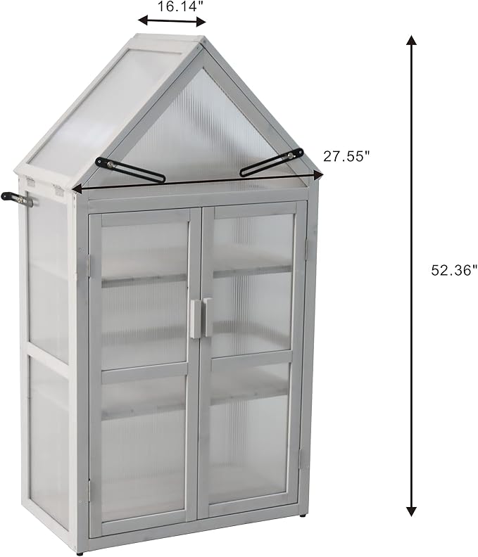 GDFStudio Mini Greenhouse Kit with Adjustable Shelves, Small Outdoor Green House Plant Stand with Adjustable Roof Panels and Wall Brackets Garden & Patio Accessories for Garden Patio Indoor Use, Gray