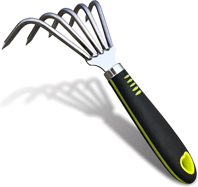 Garden Rake 5-Claw Landscape Dethatcher Thatching Beach Combing Rake for Digging Clam Shell Defoliation Hoe Garden Tool for Loosen The Soil (Green)