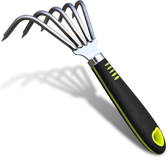 Garden Rake 5-Claw Landscape Dethatcher Thatching Beach Combing Rake for Digging Clam Shell Defoliation Hoe Garden Tool for Loosen The Soil (Green)