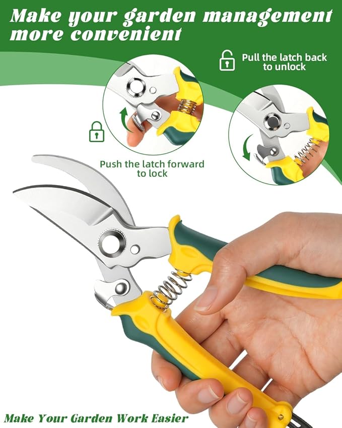 EWPJDK 3-Pack Stainless Steel Pruning Shears, Pruning Snips and Clippers for Gardening, Scissors Tools (Yellow)