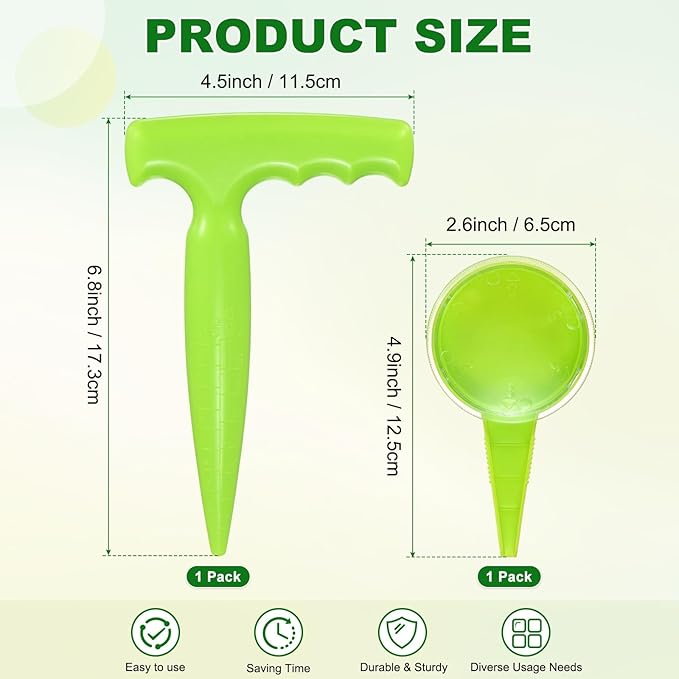 M METERXITY 1-Set Seed Planter Tool, Plastic Hand Dibber Garden Tool with Handle for Sowing Seeds/Transplanting/Planting Bulbs, Handheld Digging Hole Punch Adjustable Dispensers [Light Green]