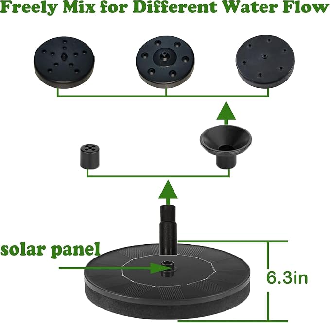 Honche Solar Powered Floating Fountain Water Pump for Bird Bath, Garden, Pond, Pool, Patio, Black-16cm-new