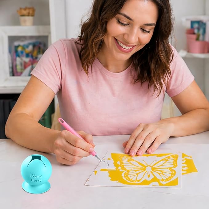 iVyne Berry Suctioned Vinyl Weeding Scrap Collector | Versatile Multi-Surface Suction & Anti-Spill Vinyl Scrap Collector w/Soft and Flexible Silicone to Protect your Weeding Tools | Blue, 1 Pack