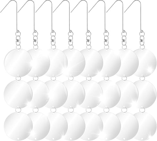 10 Pack Hanging Reflective Bird Scare Discs Set, Large 30-Discs Double-Sided Mirror Bird Deterrent Spinner Reflectors for Outdoor Garden, Patio, Orchard, Balcony, Tree, and Crop Protection Decorations