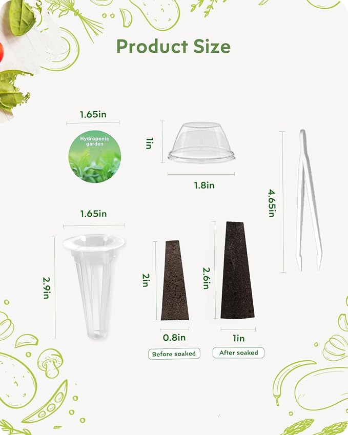 URUQ 140Pcs Hydroponic Pods Supplies: Compatible with AeroGarden Grow Anything Herb Kits - Includes Grow Sponges Grow Baskets Grow Domes Labels - Hydroponics Supplies for Most Brand (Pack of 2)