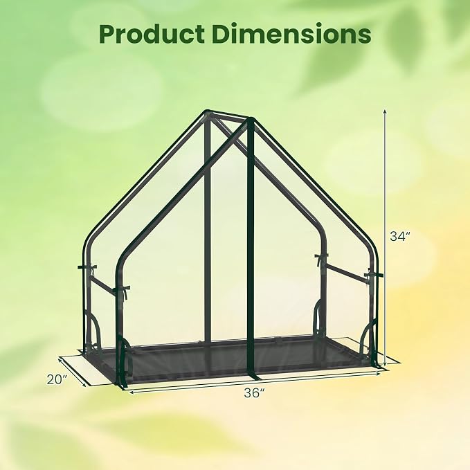 Giantex Mini Greenhouse, Outdoor Portable Green House with Sturdy Metal Frame, Ground Stakes & Wind Ropes, Clear Tent Small Greenhouse for Indoor Outdoor Plants (36"x20"x34")